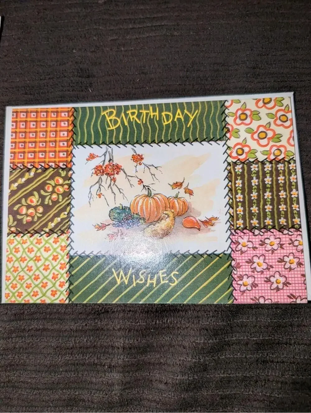 Vtg Unused Patchwork Favorites 3 card & envelope lot 70s get well,bday& thinking